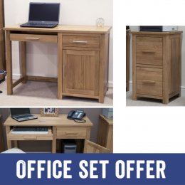 Opus Solid Oak Small Desk and Two-Drawer Filing Cabinet